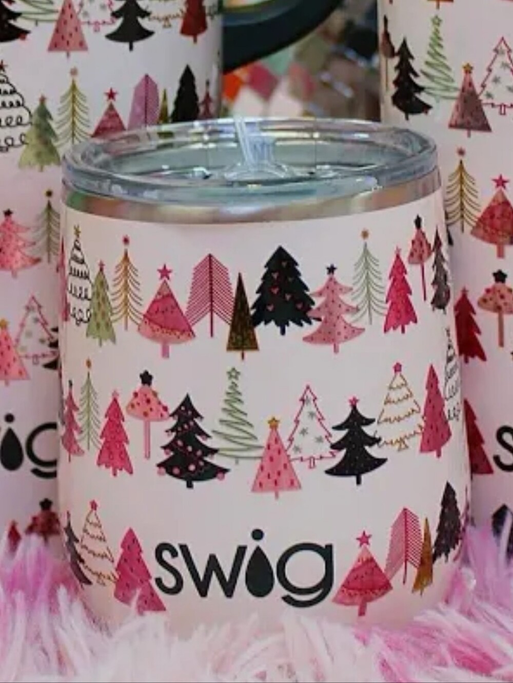 Swig Pink Holiday Tree Insulated Tumbler with Lid